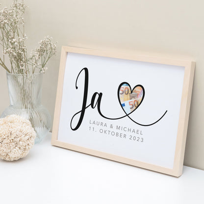 Hochzeitsgeschenk Geldgeschenk Zur Hochzeit Personalisierbares Poster "JA" Geld Geschenk