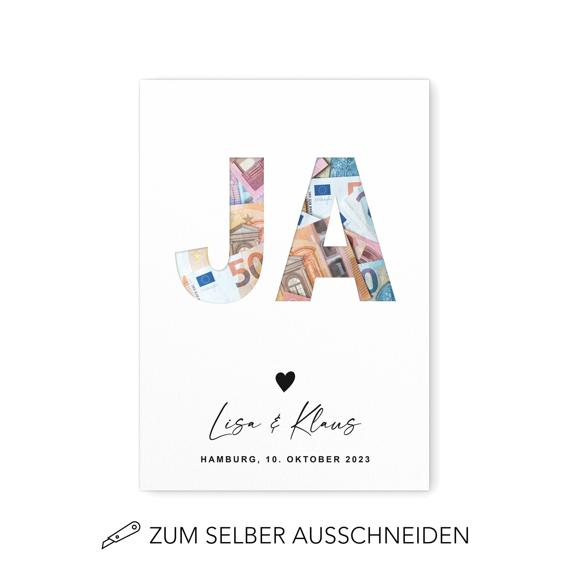 Geldgeschenk Hochzeit Hochzeitsgeschenk Personalisierbares Poster JA Geld Geschenk