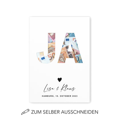 Geldgeschenk Hochzeit Hochzeitsgeschenk Personalisierbares Poster JA Geld Geschenk