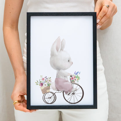 Poster Kinderzimmer Hase Auf Fahrrad Bild Babyzimmer Deko Mädchen