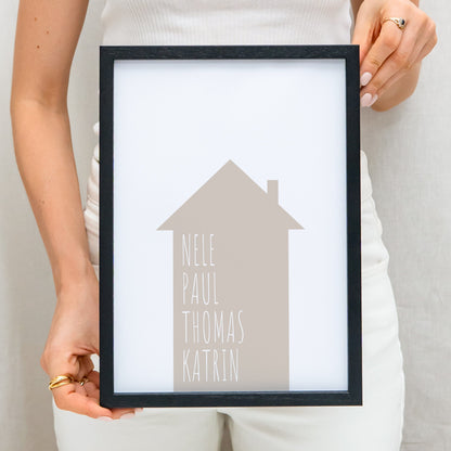 Familienposter Haus Mit Namen Personalisiertes Einweihungsgeschenk Hausbau