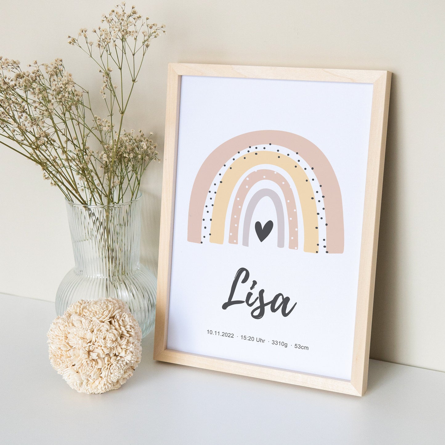 Geburtsposter Mädchen Mit Regenbogen Babyposter Personalisiertes Poster Zur Geburt