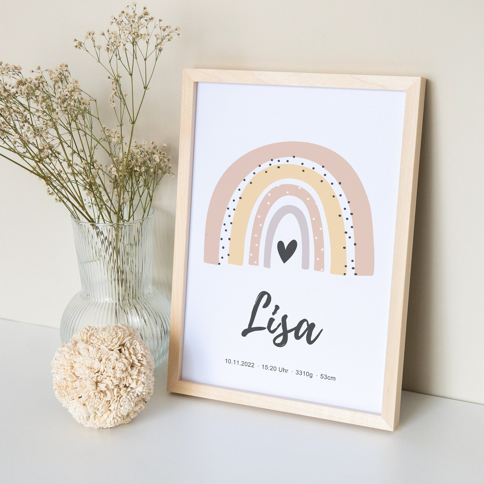 Geburtsposter Mädchen Mit Regenbogen Babyposter Personalisiertes Poster Zur Geburt