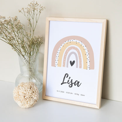 Geburtsposter Mädchen Mit Regenbogen Babyposter Personalisiertes Poster Zur Geburt