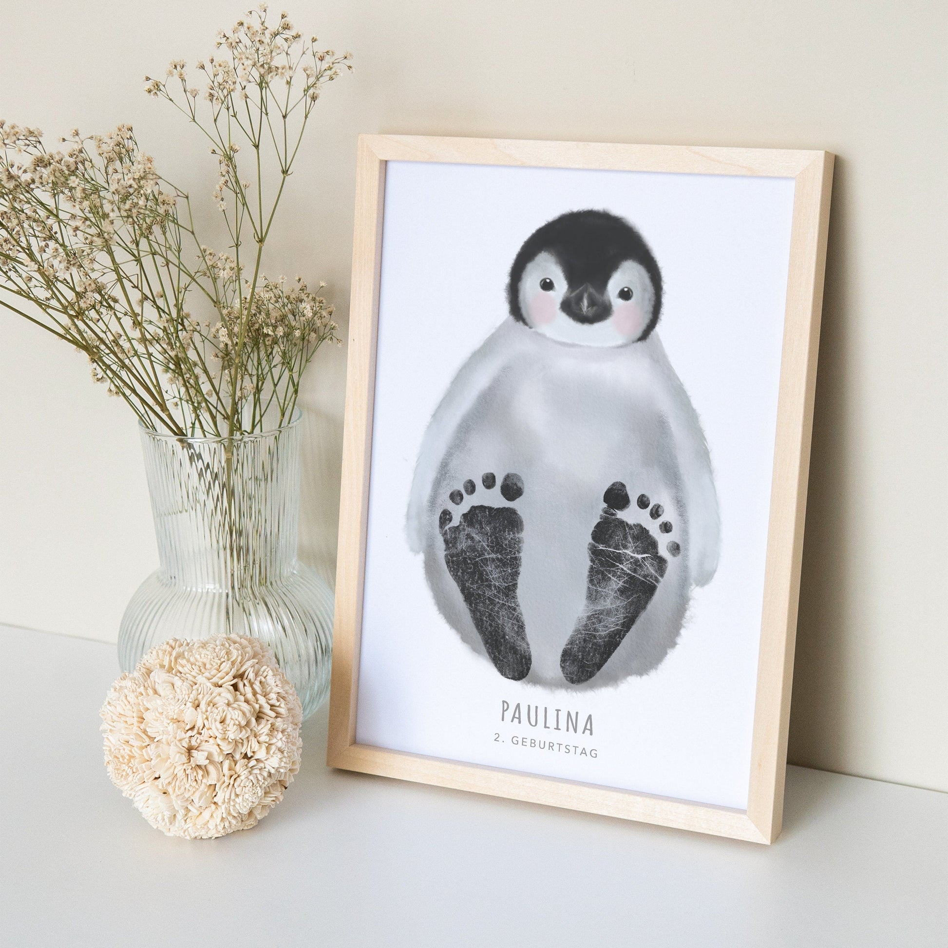 Fußabdrücke Baby Poster Pinguin Fußabdruck Babygeschenk Geschenk Zur Geburt Personalisiert