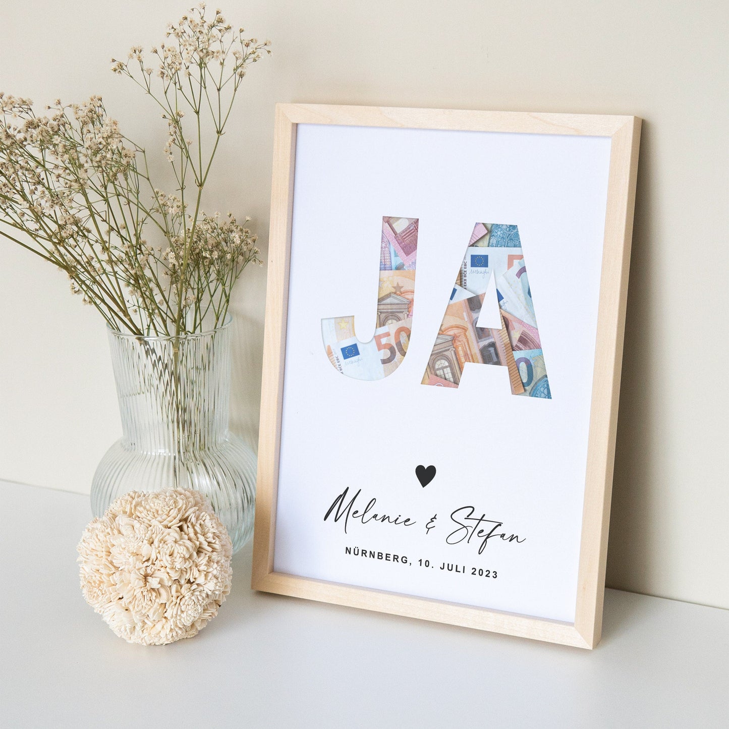 Geldgeschenk Hochzeit Hochzeitsgeschenk Personalisierbares Poster JA Geld Geschenk