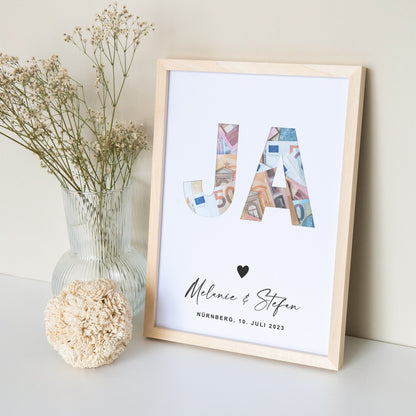 Geldgeschenk Hochzeit Hochzeitsgeschenk Personalisierbares Poster JA Geld Geschenk