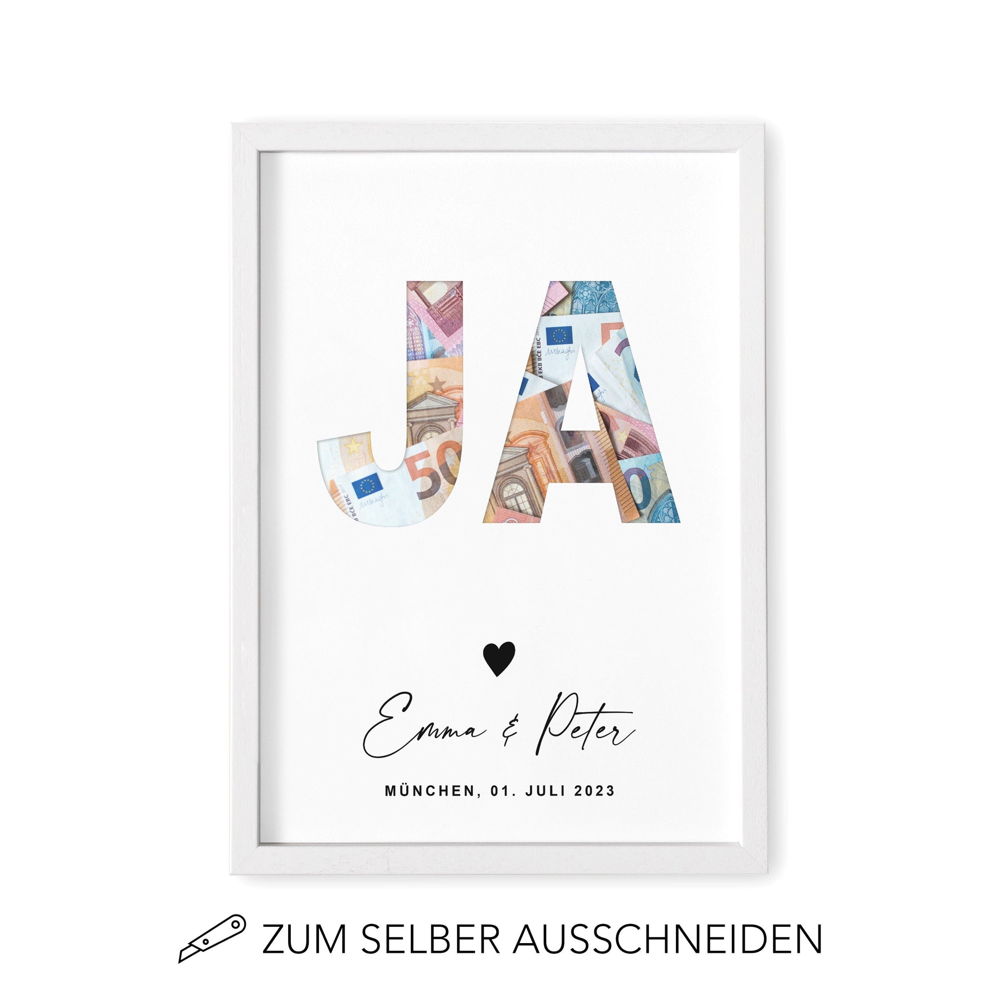 Geldgeschenk Hochzeit Hochzeitsgeschenk Personalisierbares Poster JA Geld Geschenk
