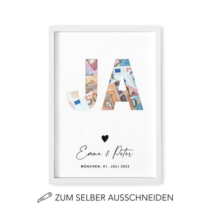 Geldgeschenk Hochzeit Hochzeitsgeschenk Personalisierbares Poster JA Geld Geschenk
