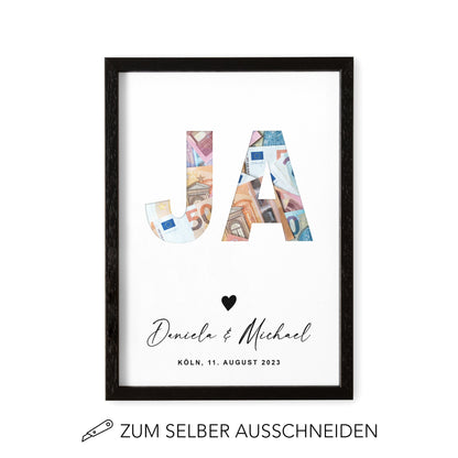 Geldgeschenk Hochzeit Hochzeitsgeschenk Personalisierbares Poster JA Geld Geschenk