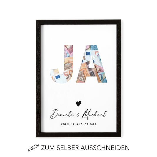 Geldgeschenk Hochzeit Hochzeitsgeschenk Personalisierbares Poster JA Geld Geschenk