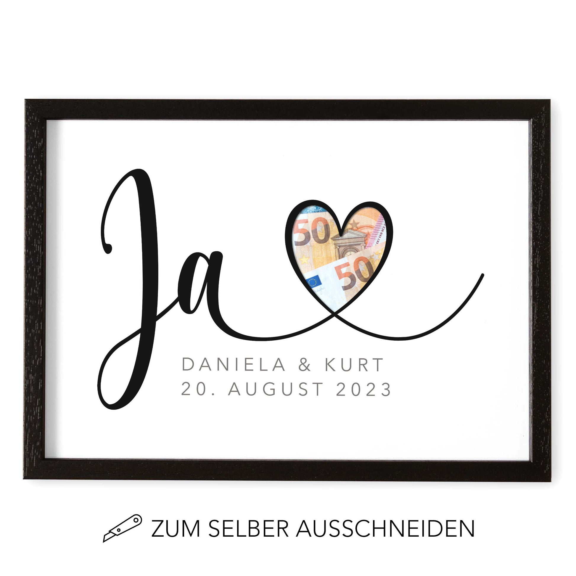 Hochzeitsgeschenk Geldgeschenk Zur Hochzeit Personalisierbares Poster "JA" Geld Geschenk