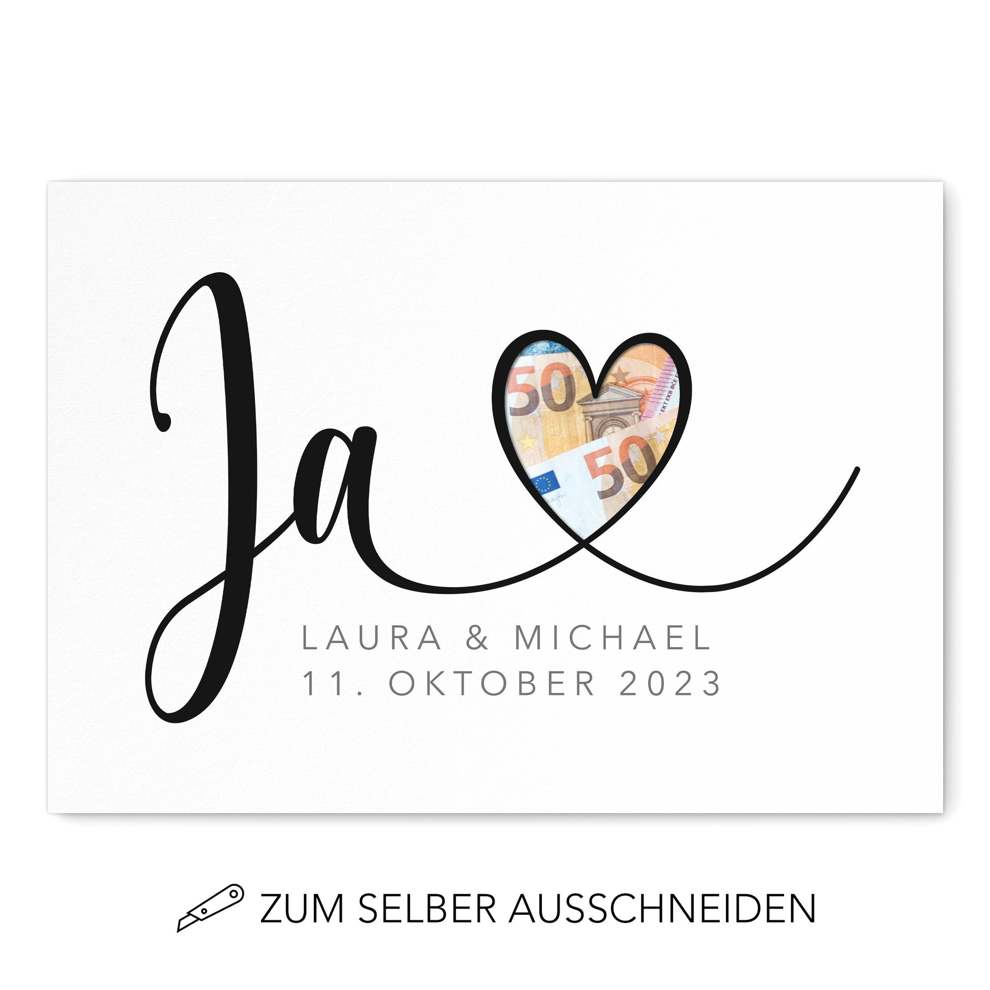 Hochzeitsgeschenk Geldgeschenk Zur Hochzeit Personalisierbares Poster "JA" Geld Geschenk
