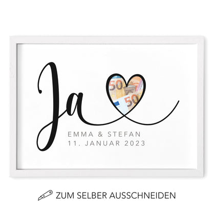 Hochzeitsgeschenk Geldgeschenk Zur Hochzeit Personalisierbares Poster "JA" Geld Geschenk