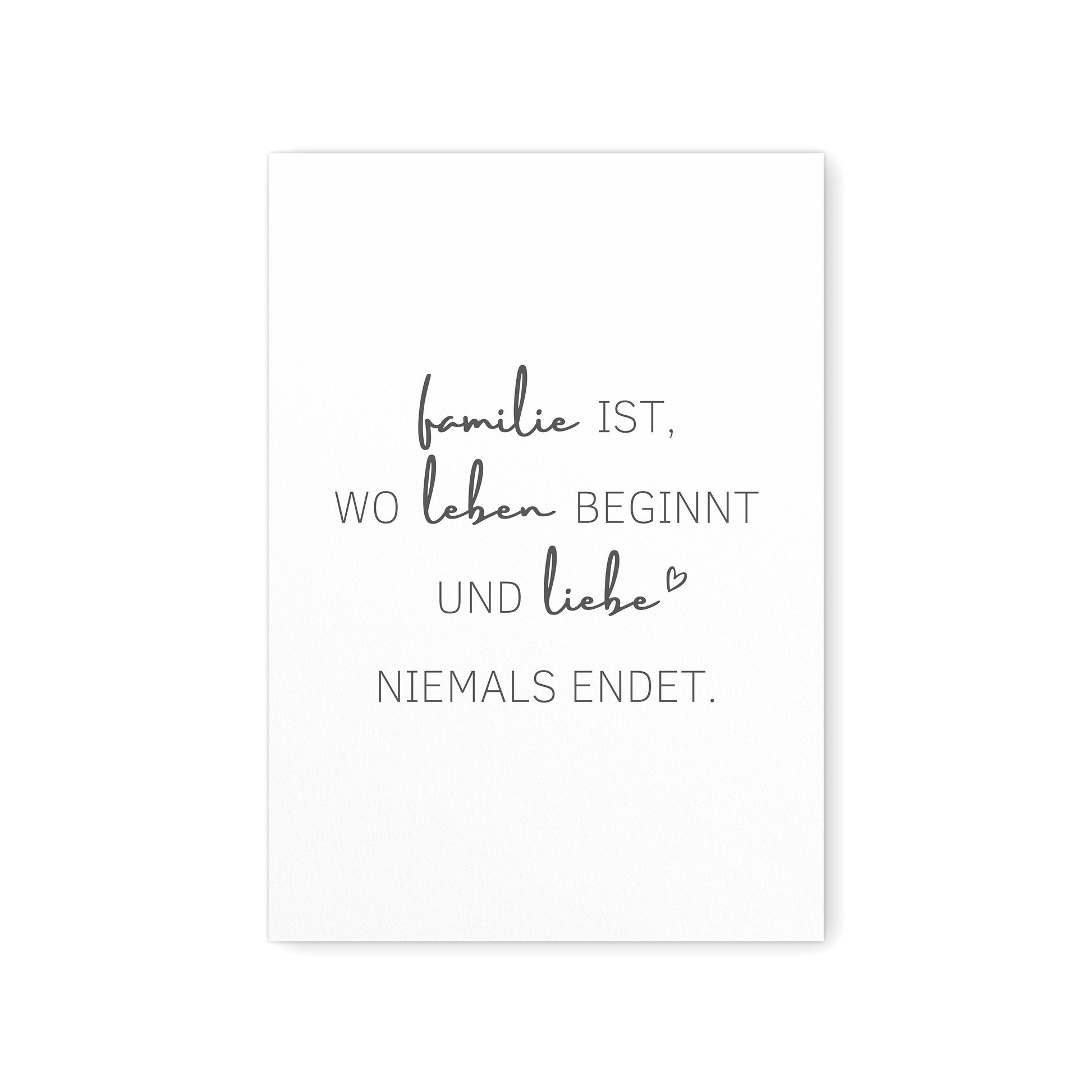 Familie Poster Familienposter Bild Spruch "Familie Ist Wo Leben Beginnt und Liebe Niemals Endet"