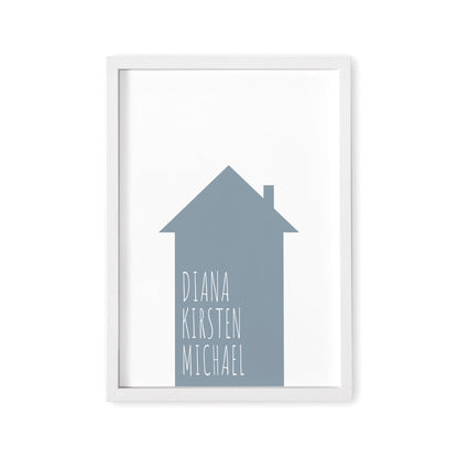 Familienposter Haus Mit Namen Personalisiertes Einweihungsgeschenk Hausbau