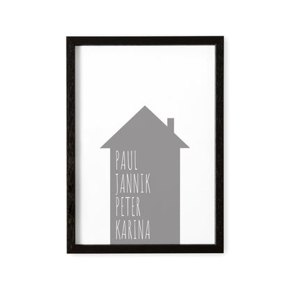 Familienposter Haus Mit Namen Personalisiertes Einweihungsgeschenk Hausbau