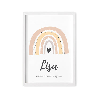 Geburtsposter Mädchen Mit Regenbogen Babyposter Personalisiertes Poster Zur Geburt
