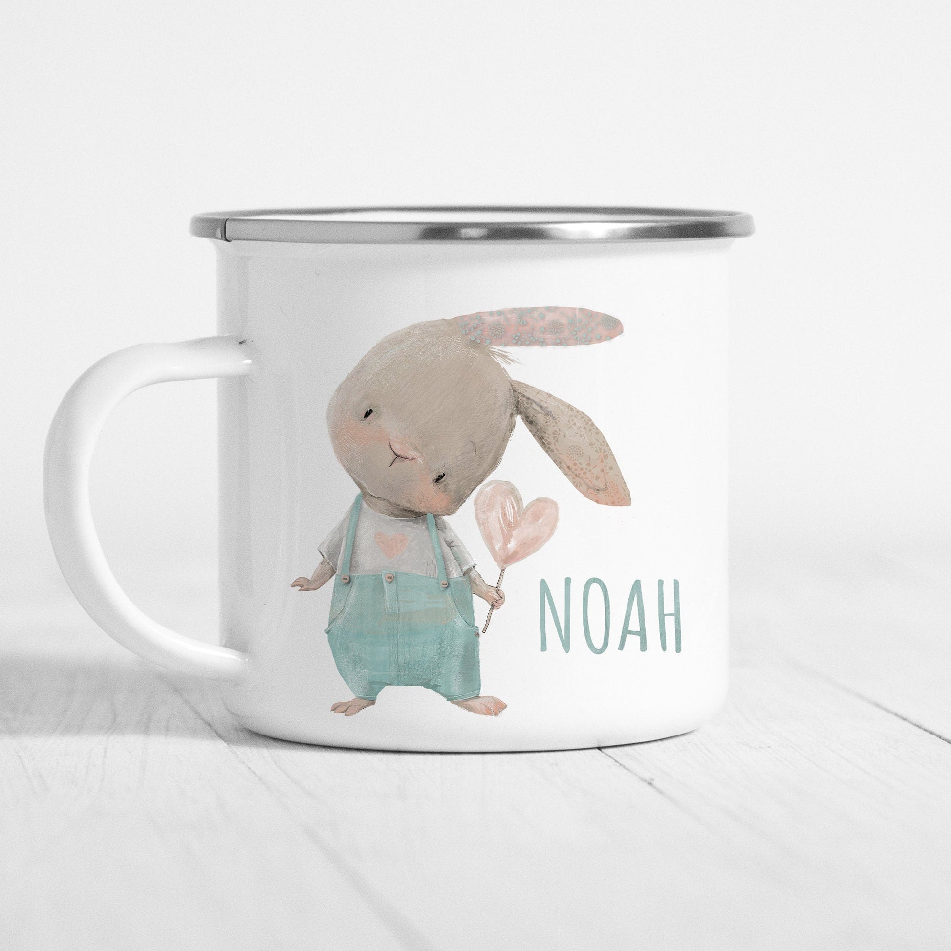 Emaille Tasse Kinder Personalisiert Mit Hasen Für Jungen Und Mädchen