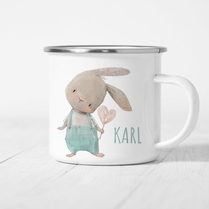 Emaille Tasse Kinder Personalisiert Mit Hasen Für Jungen Und Mädchen