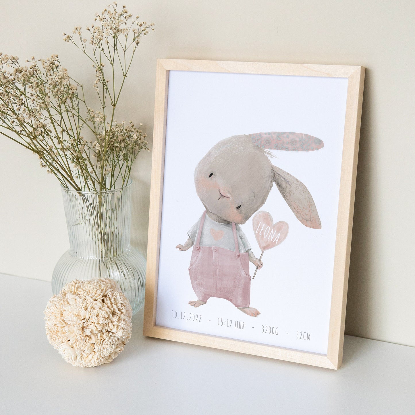 Kinderzimmer Poster Personalisiertes Bild Mit Hasen Und Herz Für Jungen & Mädchen