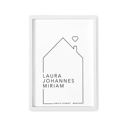 Personalisiertes Familien Poster Mit Namen & Haus Familienposter Geschenk zum Einzug