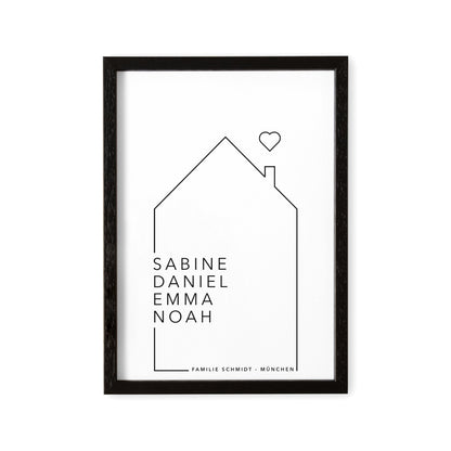 Personalisiertes Familien Poster Mit Namen & Haus Familienposter Geschenk zum Einzug