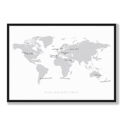 Personalisierte Weltkarte Zum Eintragen Der Reisen Pinnwand Wandbild Gerahmt