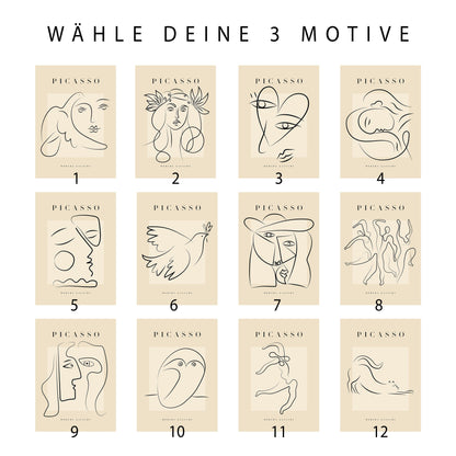Picasso Poster Set 3 Frei Wählbare Bilder Wohnzimmer Deko Print Beige