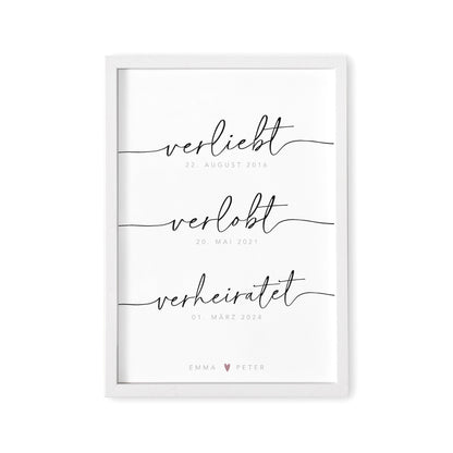 Hochzeitsbild Personalisiert Hochzeitsgeschenk Bild "Verliebt Verlobt Verheiratet" Geschenk Hochzeit