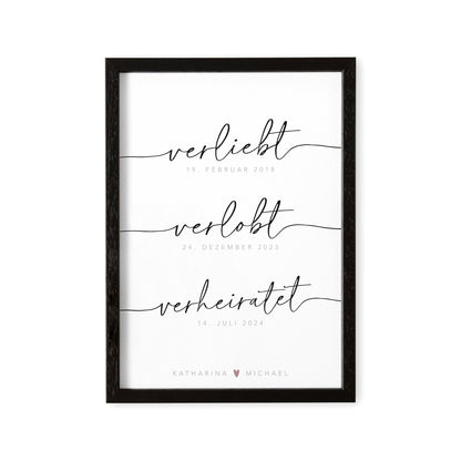 Hochzeitsbild Personalisiert Hochzeitsgeschenk Bild "Verliebt Verlobt Verheiratet" Geschenk Hochzeit