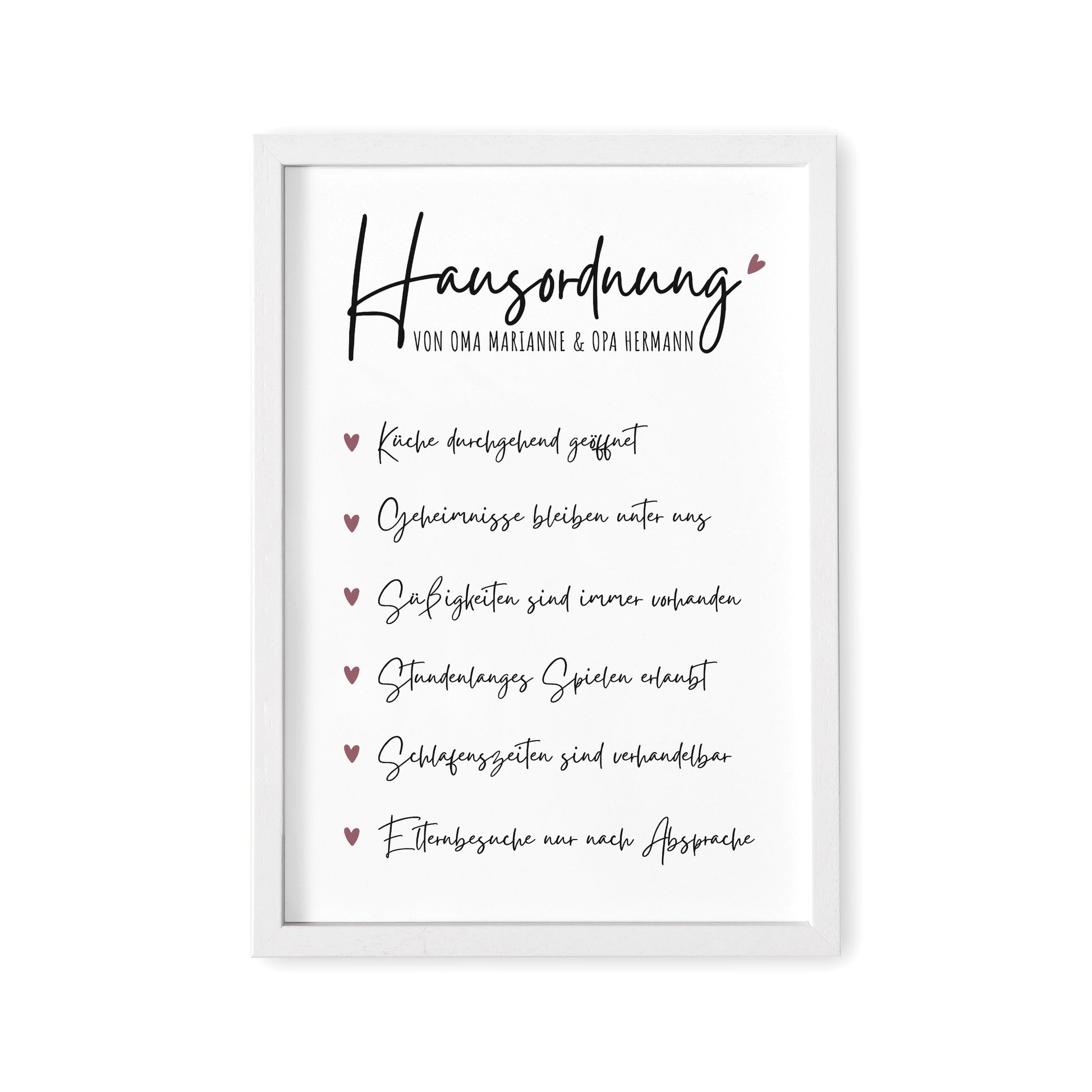 Hausordnung für Oma & Opa Personalisiertes Geschenk Bild für Großeltern