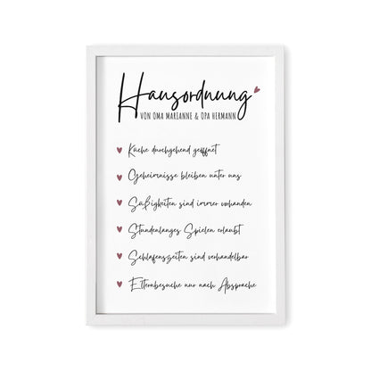 Hausordnung für Oma & Opa Personalisiertes Geschenk Bild für Großeltern