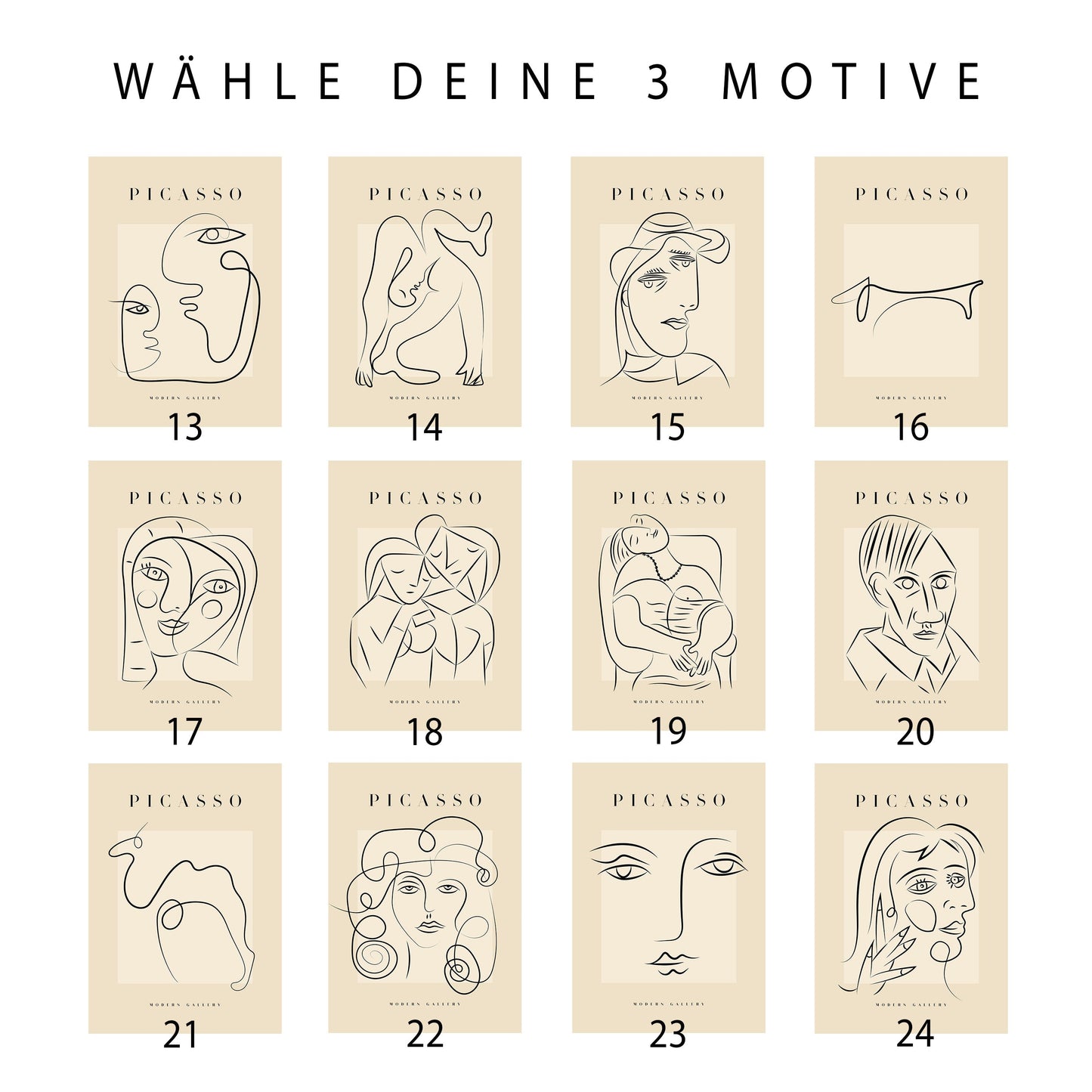 Picasso Poster Set 3 Frei Wählbare Bilder Wohnzimmer Deko Print Beige