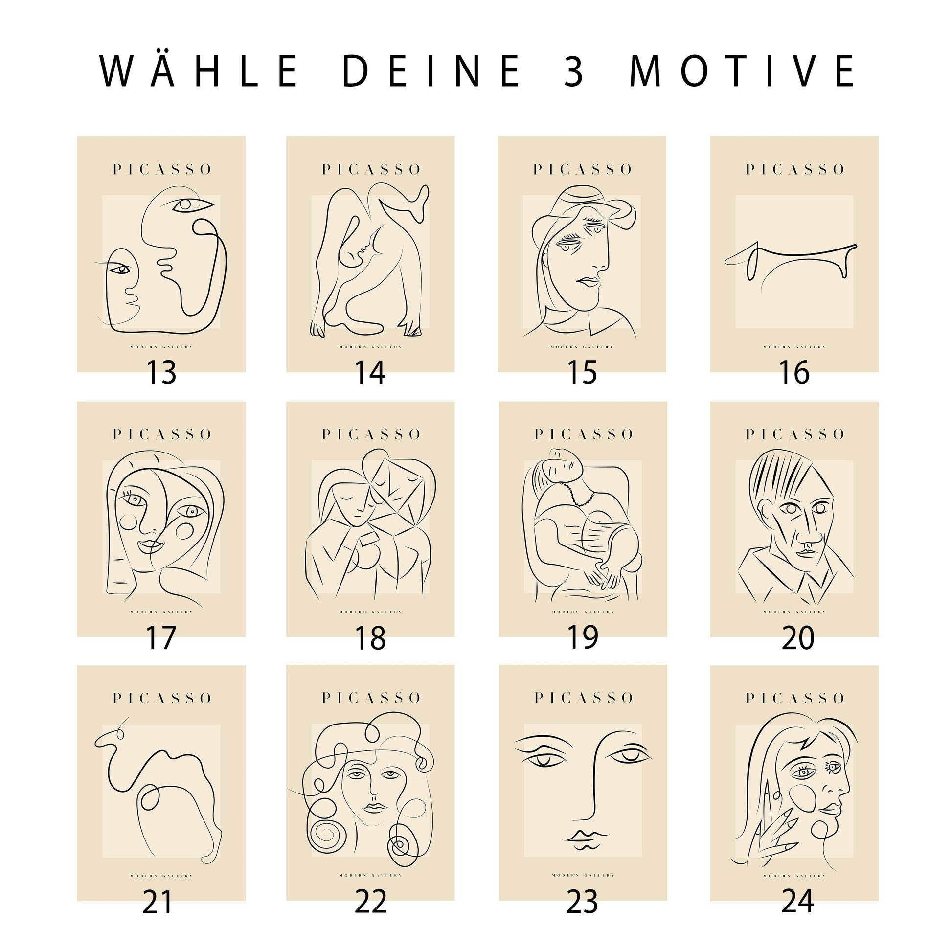 Picasso Poster Set 3 Frei Wählbare Bilder Wohnzimmer Deko Print Beige