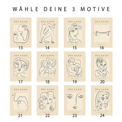 Picasso Poster Set 3 Frei Wählbare Bilder Wohnzimmer Deko Print Beige