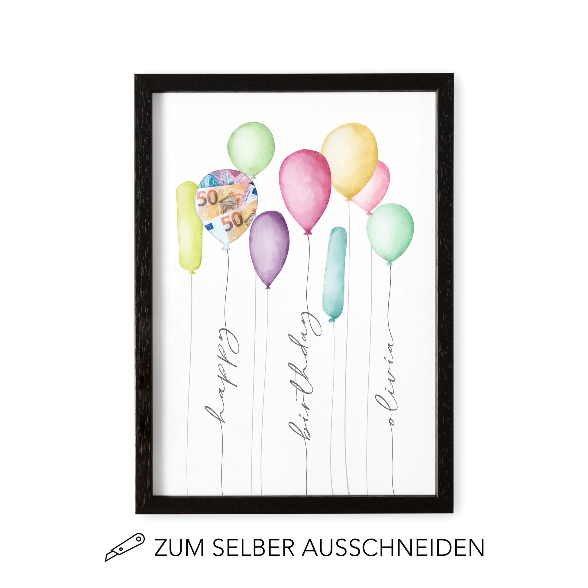 Geldgeschenk Geburtstag Kind Personalisiertes Bild Poster mit Luftballons Geburtstagsgeschenk Geld