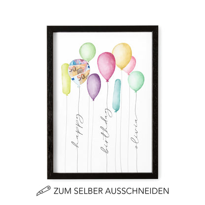 Geldgeschenk Geburtstag Kind Personalisiertes Bild Poster mit Luftballons Geburtstagsgeschenk Geld