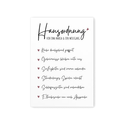 Hausordnung für Oma & Opa Personalisiertes Geschenk Bild für Großeltern