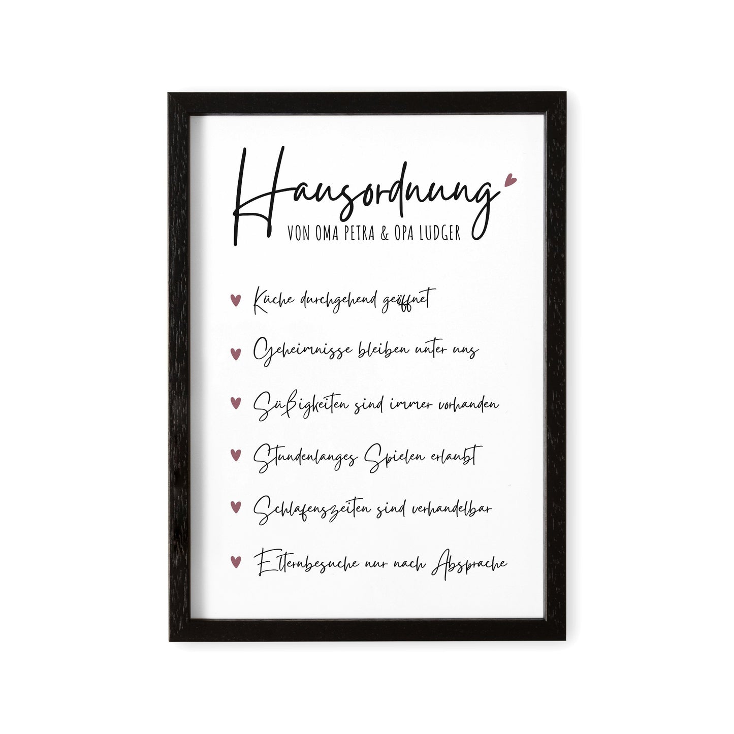 Hausordnung für Oma & Opa Personalisiertes Geschenk Bild für Großeltern