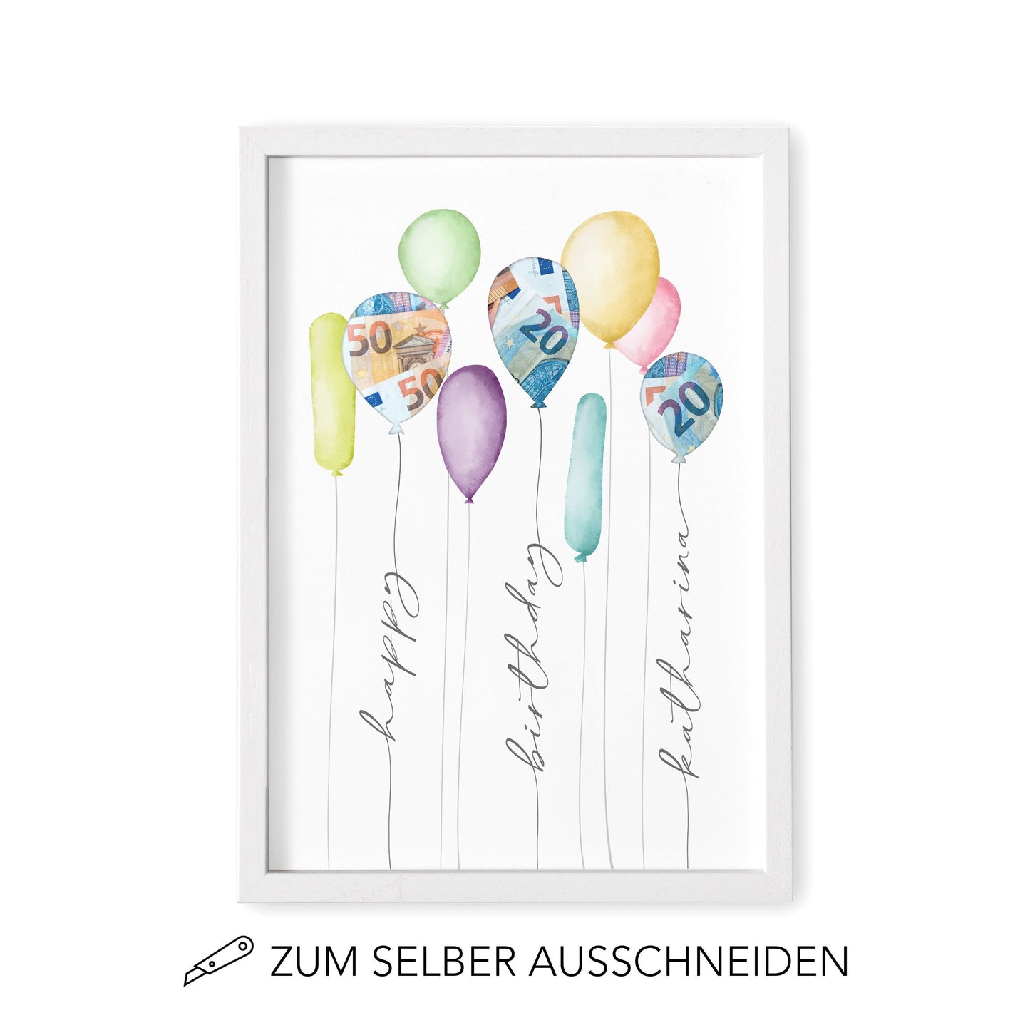Geldgeschenk Geburtstag Kind Personalisiertes Bild Poster mit Luftballons Geburtstagsgeschenk Geld