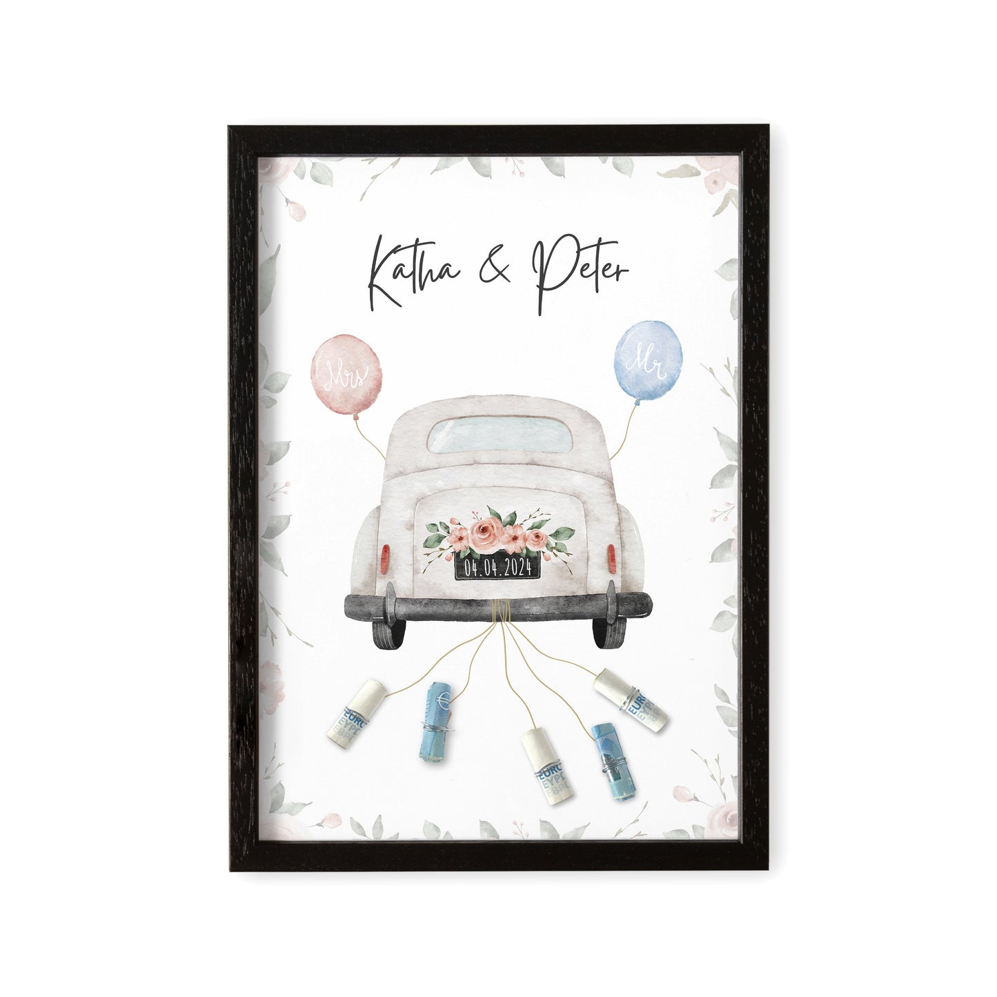 Hochzeitsgeschenk Geld Personalisiert Geldgeschenk Hochzeit Bild mit Auto für Brautpaar mit oder ohne Rahmen