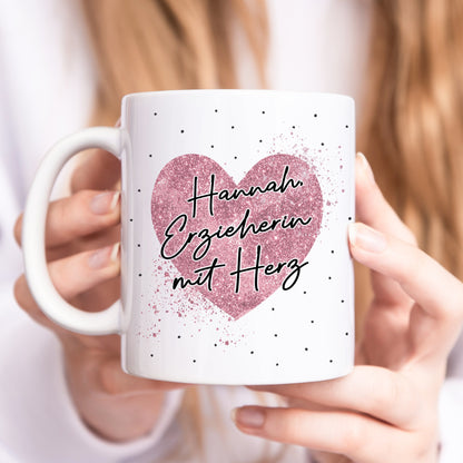 Erzieherin mit Herz Tasse personalisiertes Geschenk zum Abschied für Kindergärtnerin Dankeschön Geschenk Kita