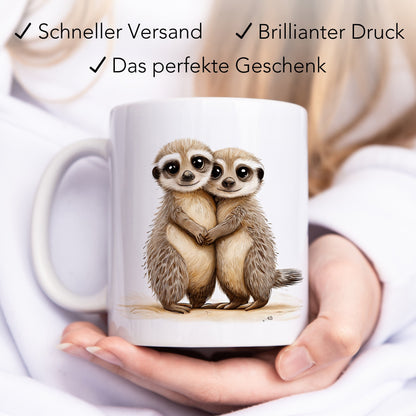 Erdmännchen Tasse süßes Geschenk Keramiktasse Freundinnen Geschenk Familie Kaffeetasse