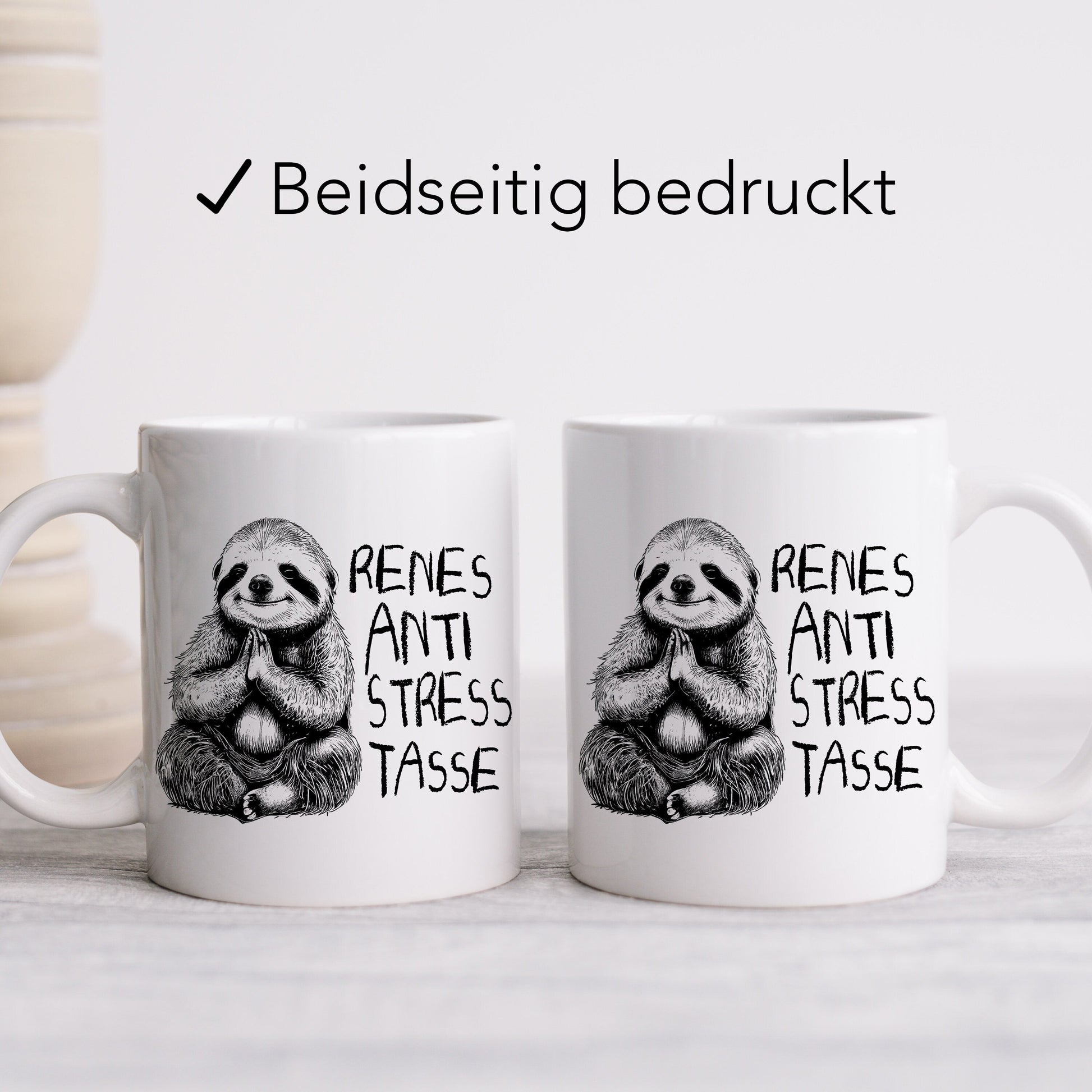 Anti Stress Tasse personalisiert mit Namen und Faultier Lustige Tasse Geschenk Kaffeetasse Arbeit Büro