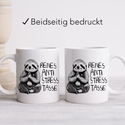 Anti Stress Tasse personalisiert mit Namen und Faultier Lustige Tasse Geschenk Kaffeetasse Arbeit Büro