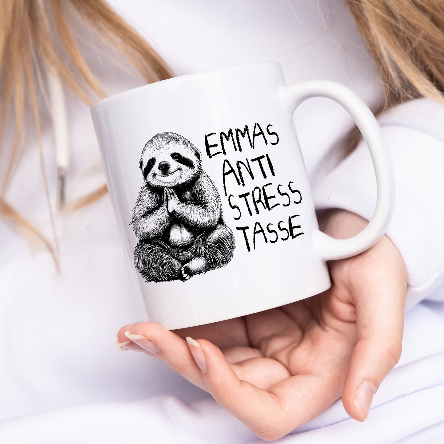 Anti Stress Tasse personalisiert mit Namen und Faultier Lustige Tasse Geschenk Kaffeetasse Arbeit Büro