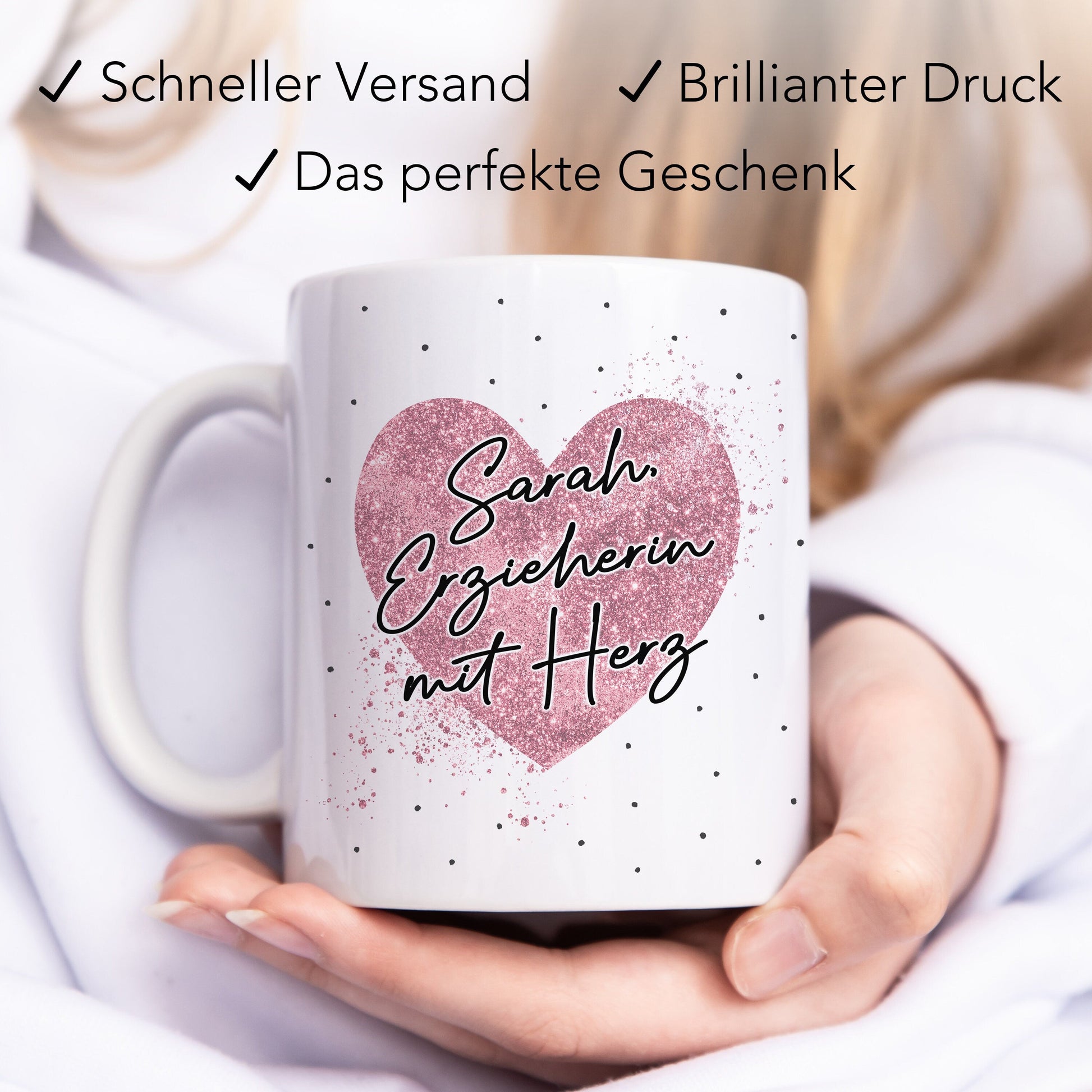 Erzieherin mit Herz Tasse personalisiertes Geschenk zum Abschied für Kindergärtnerin Dankeschön Geschenk Kita