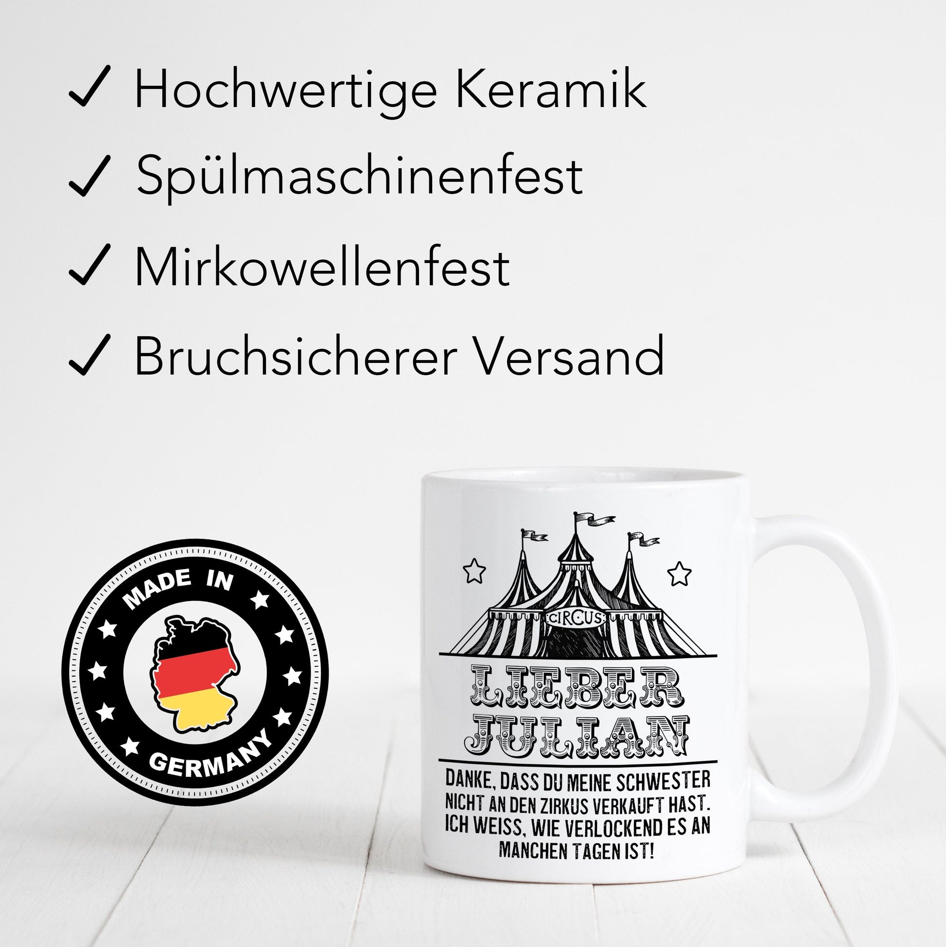 Schwager Geschenk personalisierte Tasse mit lustigem Spruch Zirkus