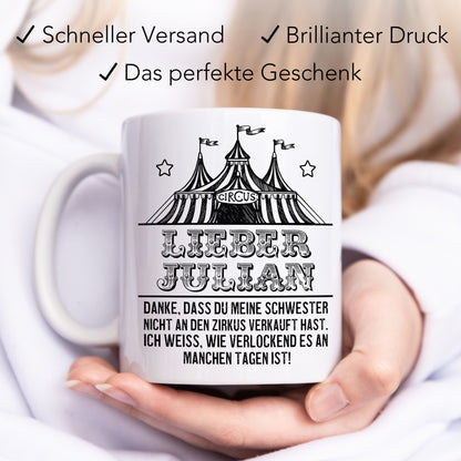 Schwager Geschenk personalisierte Tasse mit lustigem Spruch Zirkus